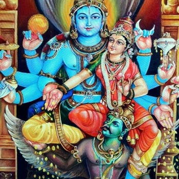 Sri Vishnu and Lakshmi on Garuda