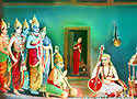 Sri Ramar and Hanuman attracted by the Keerthanais of Sri Thyagarajar